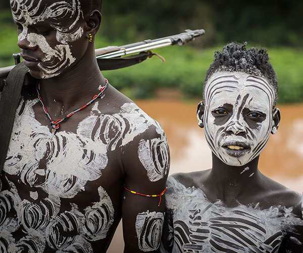 Body paint on Omo tribesmen