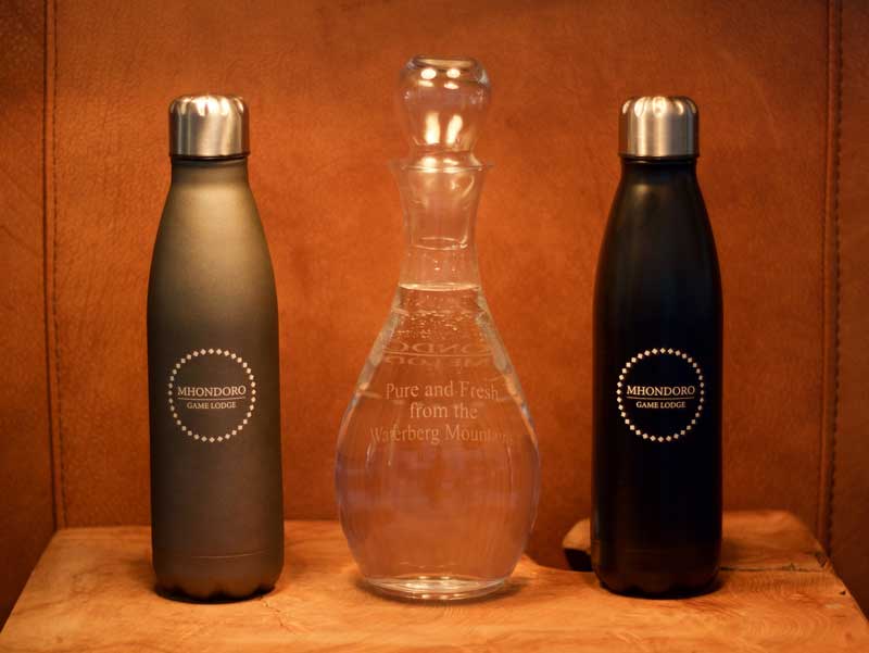 Mhondoro Game Lodge's glass bottles – courtesy of Mhondoro