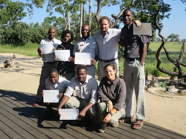 Wilderness Safaris Little Makalolo team with their certificates after attending a training course with Under the Influence – via Wilderness Safaris