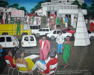 Chéri Samba, Place de la victoire à Kinshasa/Matonge, 1991, 80 x 100 cm oil on canvas – courtesy of Pascal Polar Gallery, Brussels