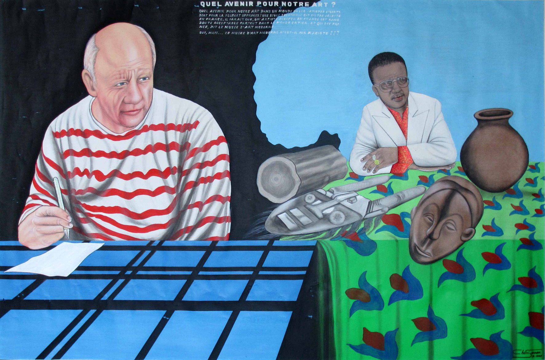 Chéri Samba, Quel avenir pour notre art?, 1997, 100 x 150 cm, oil on canvas © Pascal Polar Gallery, Brussels
