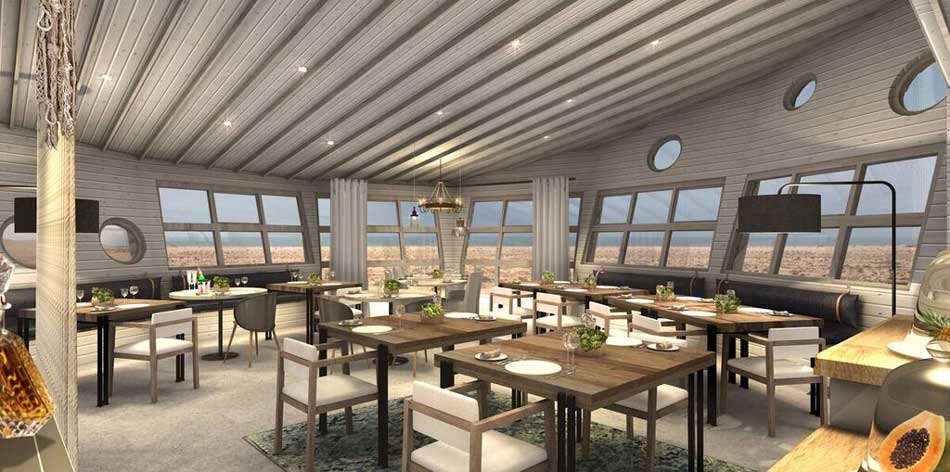 Artistic rendering of the Dining Room at Shipwreck Lodge