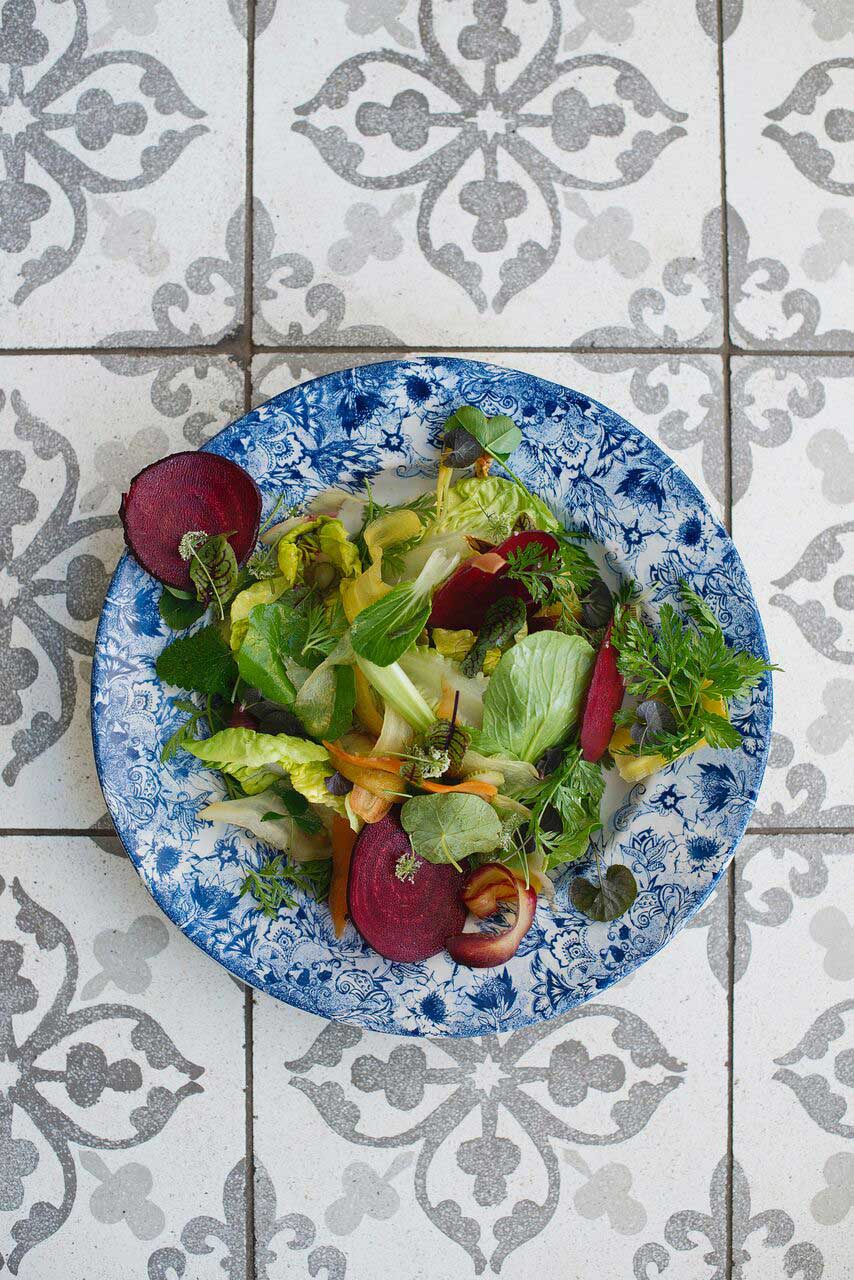 Werf food garden salad in homemade house dressing at Boschendal Farm