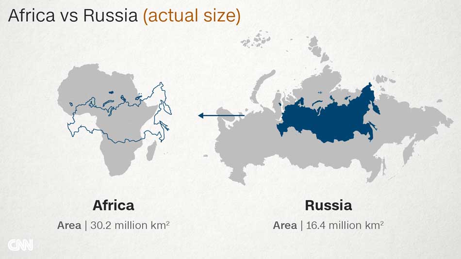 The true size Africa misrepresented on Western maps